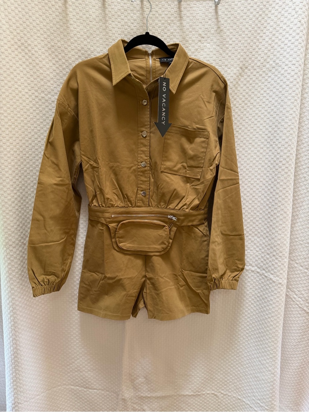 Utility Romper in Tan with Waist Pouch